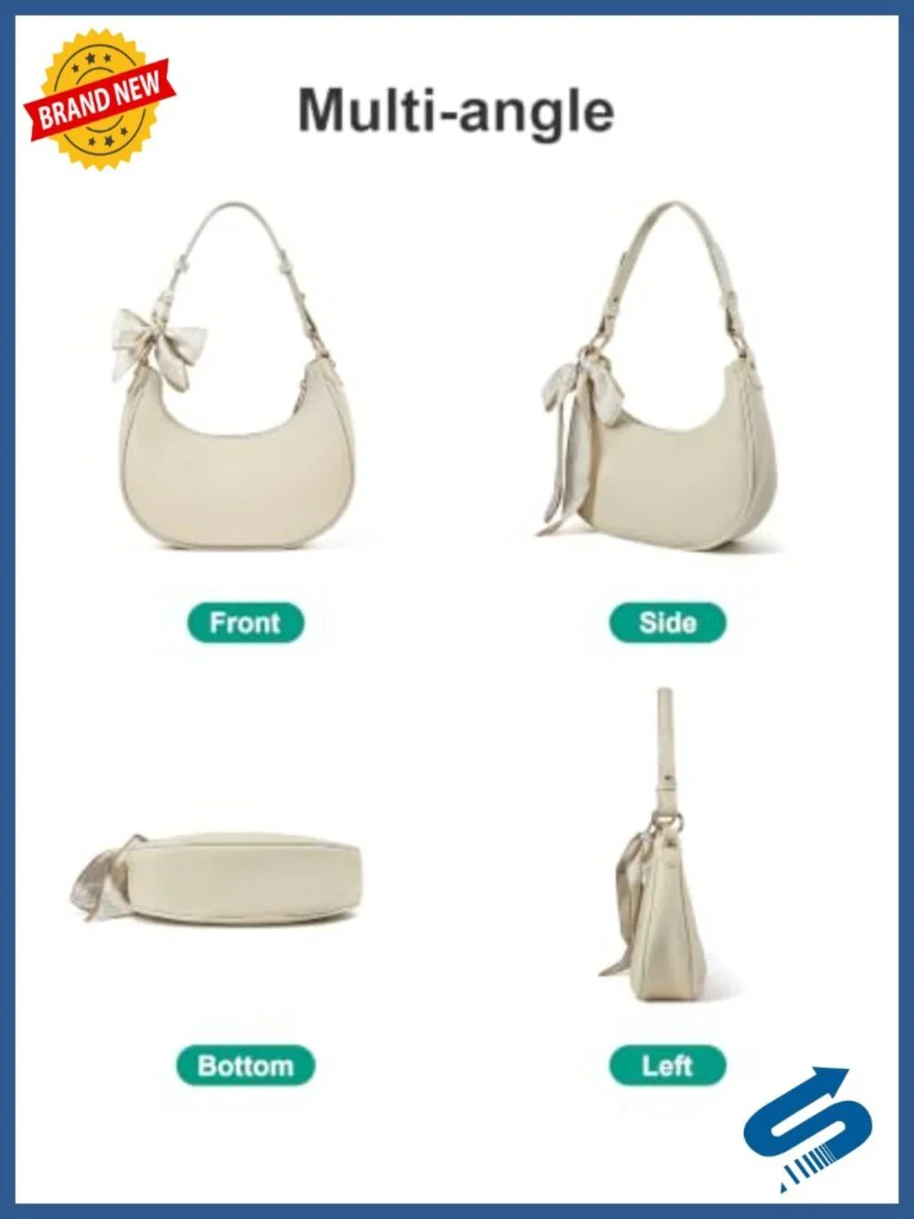 Litchi Leather Underarm Purse Hobo Shoulder Bag with Scarf